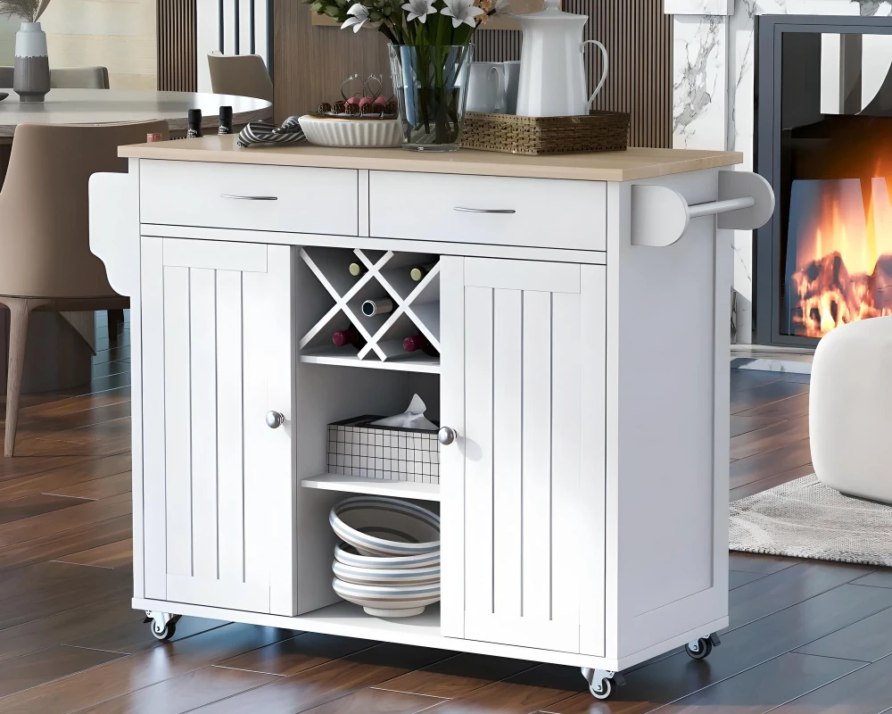 wooden rolling kitchen cart