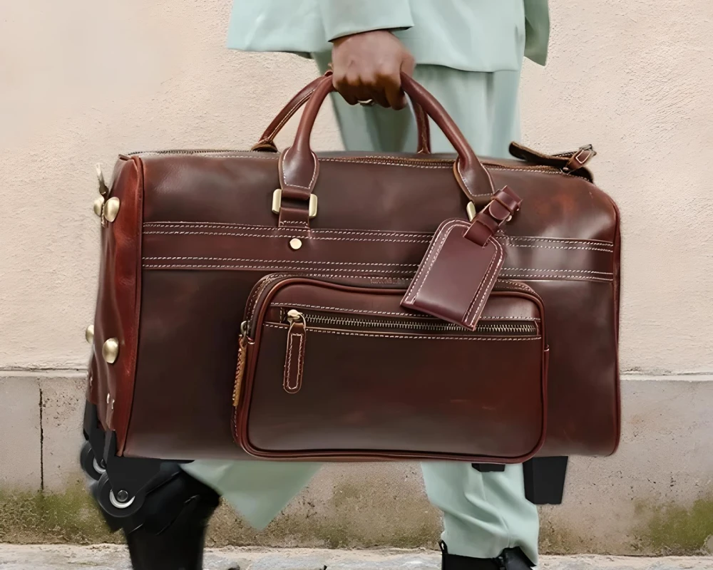 leather carry on bag with wheels