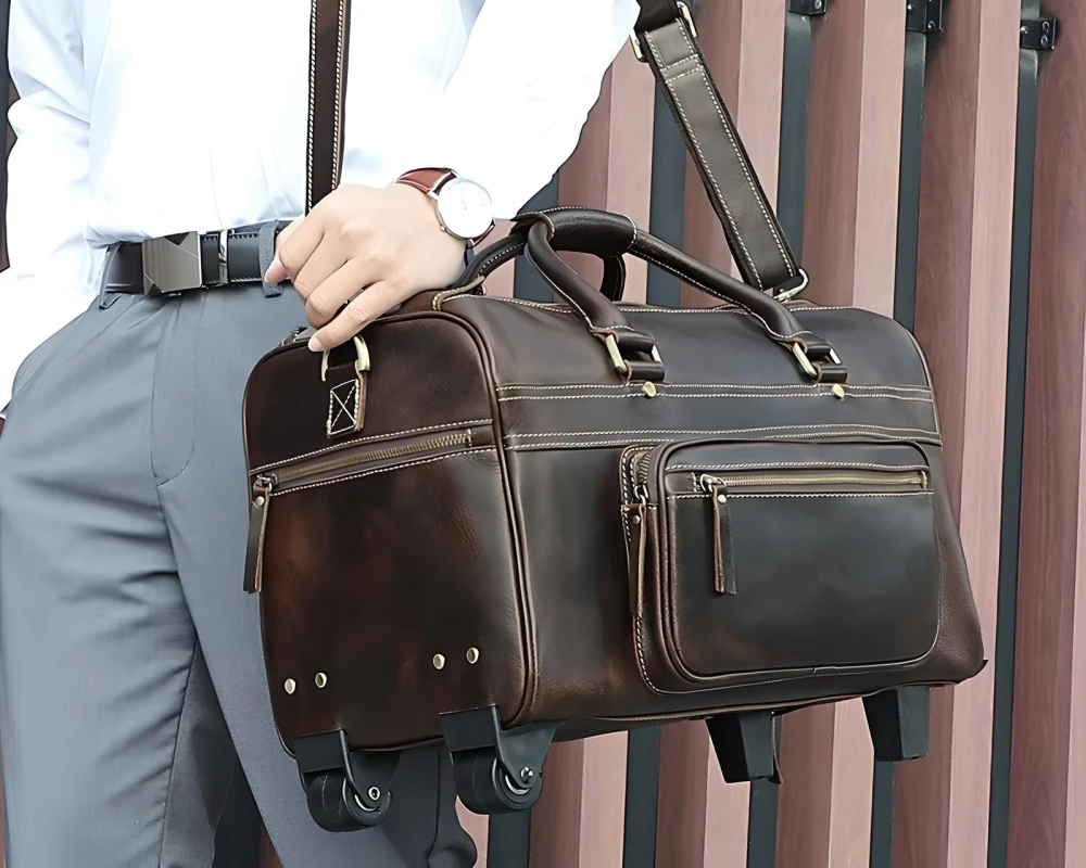 mens leather carry on bag