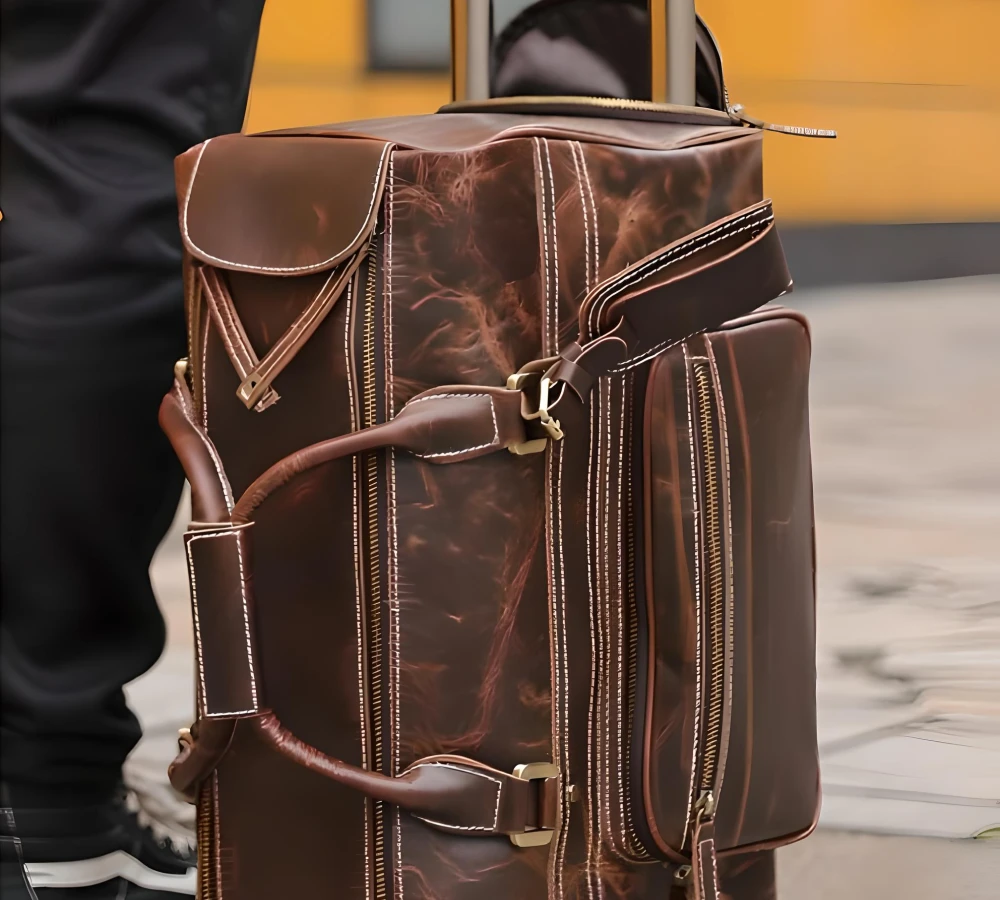 leather rolling carry on bag